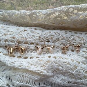 Set of 3 Gold and Cream Starfish Ocean Inspired Hoop Earrings